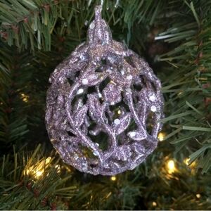 5" Glittery Lilac Open Work Floral Christmas Holiday Ornament